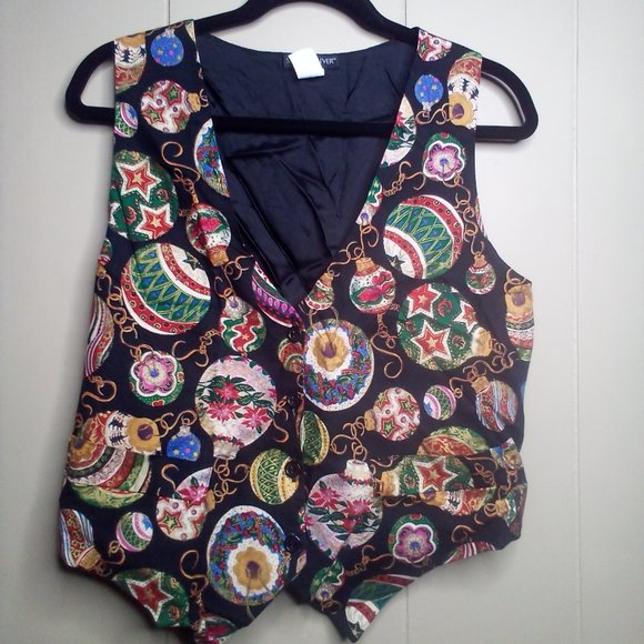 Saddle River Tops - Saddle River Christmas Vest M Christmas Balls Black